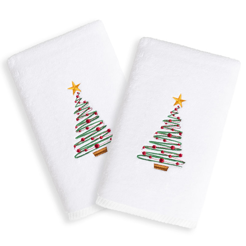  Christmas Tree Luxury 2 Piece Turkish Cotton Hand Towel Set 