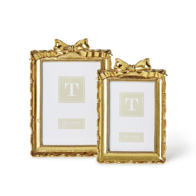 Gold Bow Resin Photo Frames 9.25"H- Antique Style Tabletop Picture Display Set of 2