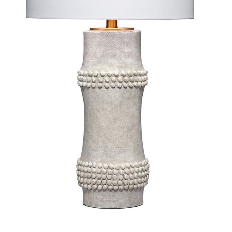 White Resin Table Lamp with Linen Shade and Brass Accents