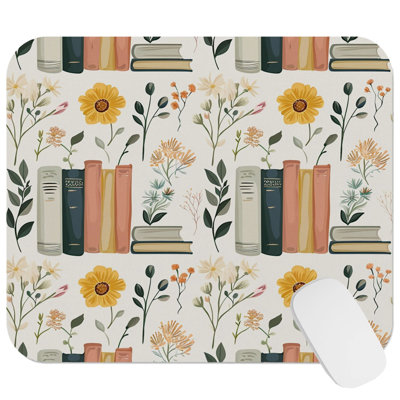 Books and Wildflowers XVI Professions Teacher Appreciation Modern Gaming Cute Office Laptop Desk Pad Gift Mat Square Rectangle Non-Slip Mousepad