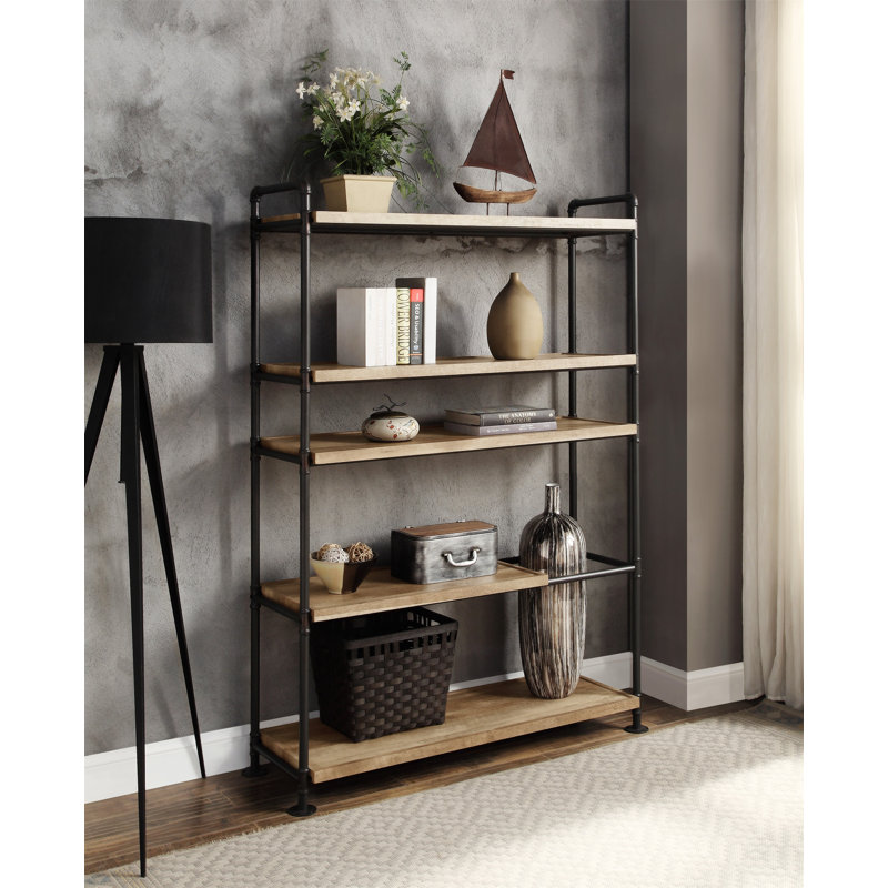 Hankey Etagere Bookcase in Oak and Sandy Black, (5 Shelves) 65" H x 48" W x 16" D Duplicate