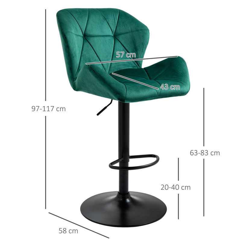 HOMCOM Bar Stools Luxurious Velvet-Touch Footrest Swivel Set Of 2, Green