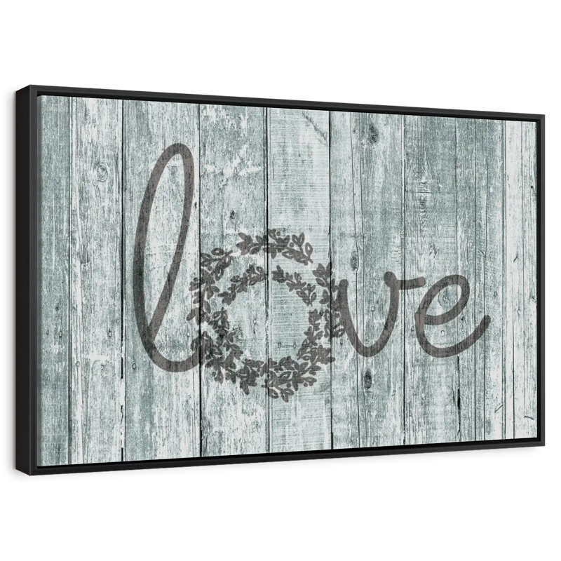 Amour en bois, typographie, Cadre flottant noir, 40 po x 27 po