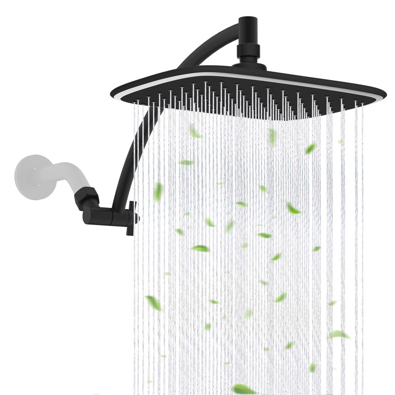 Rain Shower Head With Shower Head Extension Arm, High Pressure Boosting Rainfall/Fixed Showerhead  (Black), Matte Black