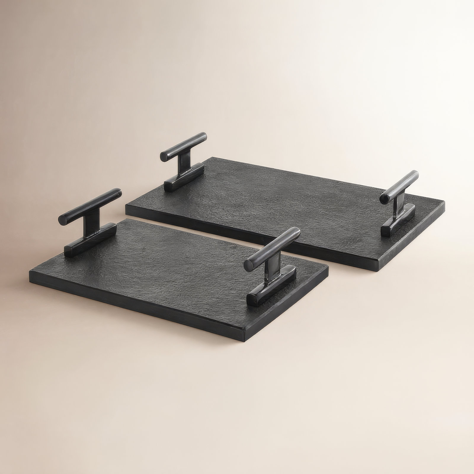 Aedic Mable Tray - Set of 2, 3.25"Hx7.15"Wx22.15"D & 3.25"Hx6.9"Wx18.15"D , Black