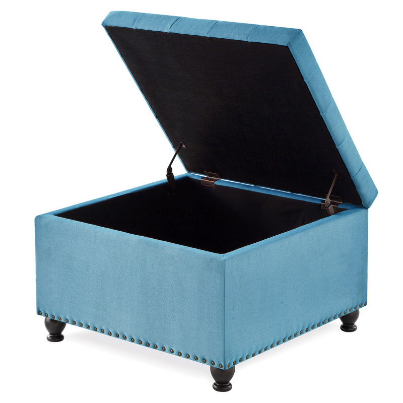 Bouton pour chambre - carré bleu avec pieds en bois et compartiment de rangement, Light Blue