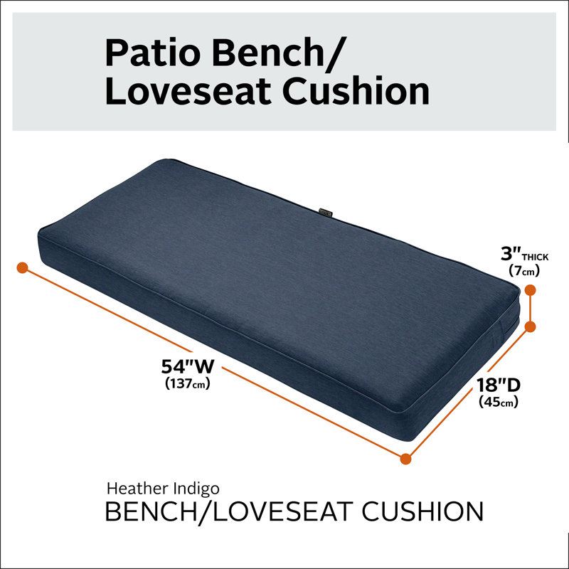 Ayvion Outdoor Bench Seat Cushion, Heather Indigo, 54" W x 18" D