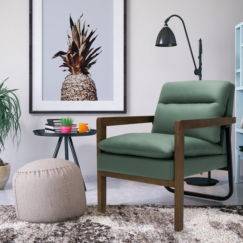 Dentrell Faux Leather Armchair, Green Faux Leather