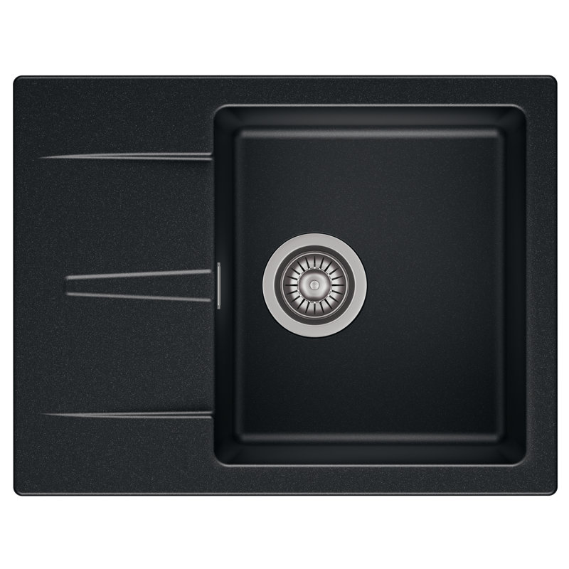 Modern compact single bowl granite sink with drainer, Black Silvery