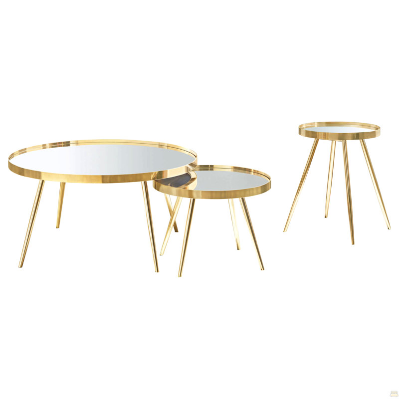 Ensemble de table basse et de table d'appoint 3 pièces Lymon Gold