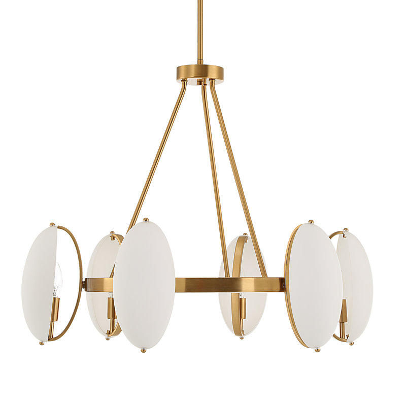Warm Brass 6-Light Chandelier with Opal Glass Shades
