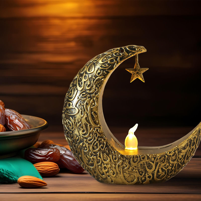 2 pièces mini-lumière de lune Ramadan pour les décorations du Ramadan, lampe Mini Eid noire pour décoration de table Ramadan, décoration Eid Ramadan