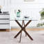 Table carrée moderne avec pieds en croix en métal et verre trempé, 90 x 90 x 75 cm, surface lisse, plateau en verre de couleur noyer foncé pour économiser de l'espace, carré, facile à nettoyer,