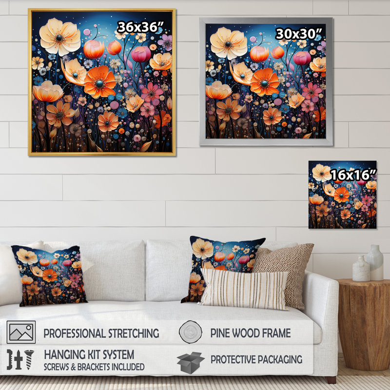 «Wildflowers Whimsical Blooms Pointillism I», reproduction d'art sur toile, H 36 po x l 36 po x P 1,5 po