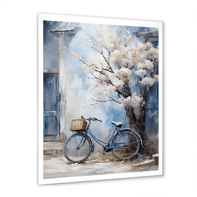 Fleurs blanches et bleues - Art mural, Cadre simple blanc, H 20 po x l 12 po x P 1 po