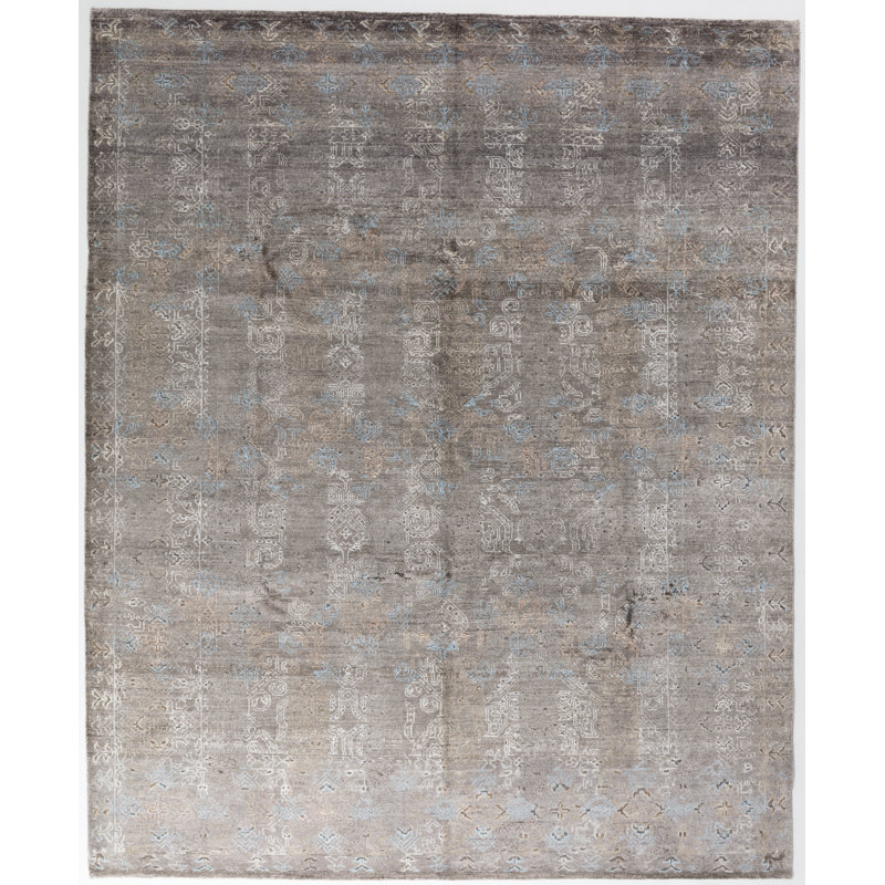Handmade Cotton and Silk Abstract Area Rug