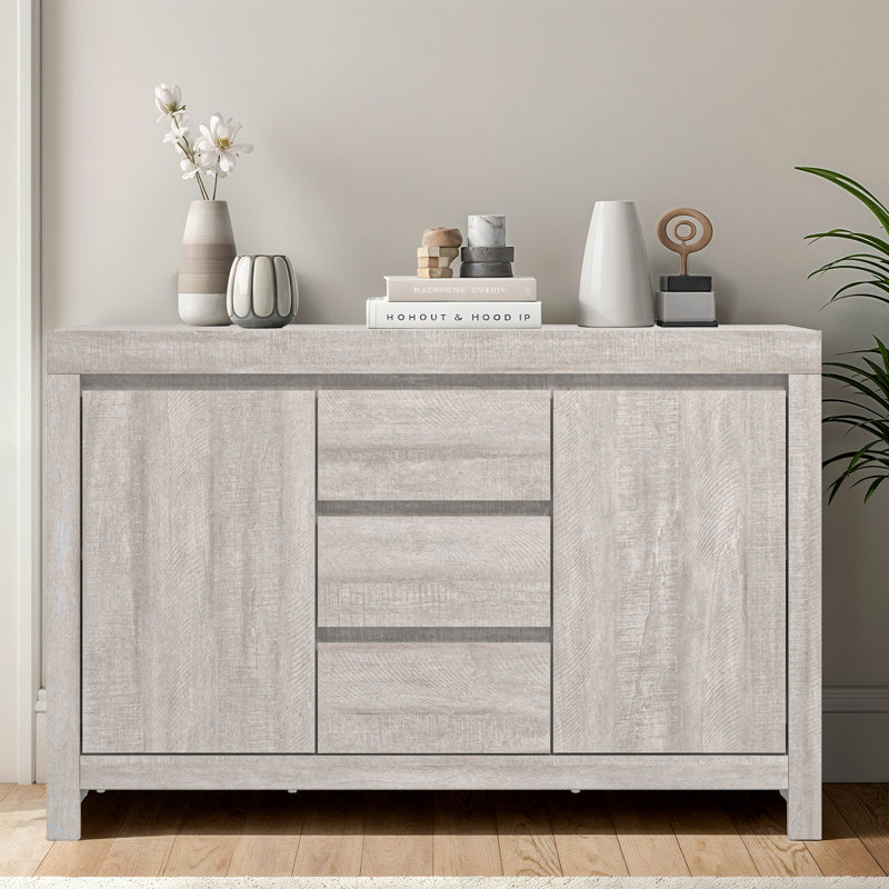Ellani Cubbot Wide 2 Door 3 Drawer Sideboard, Dusty Grey Oak