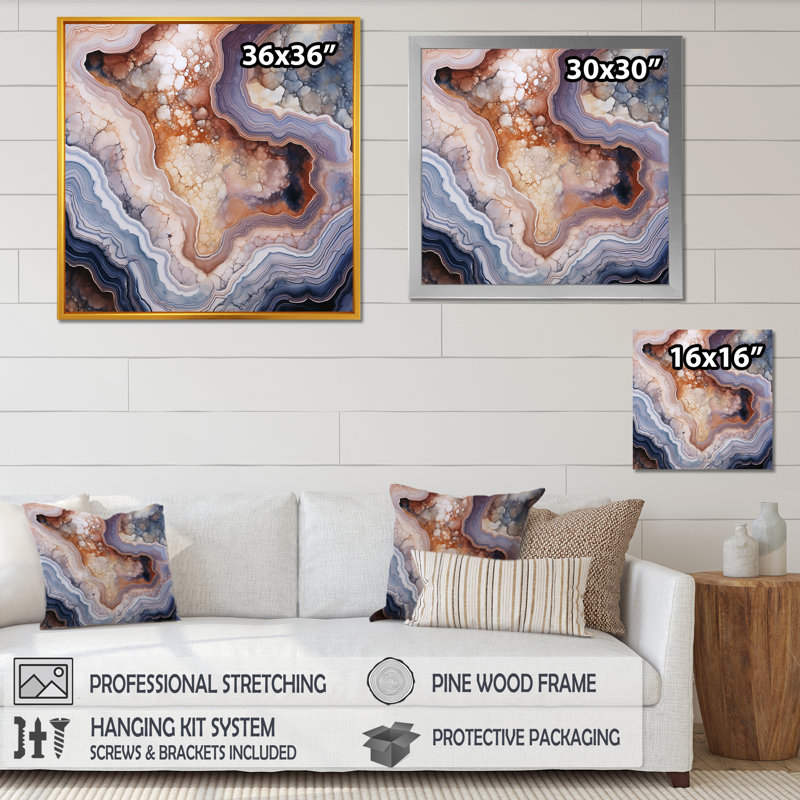 Stone Geode Scenery Minimalisme II, reproduction d'art sur toile, Cadre doré simple, H 36 po x l 36 po x P 1,5 po