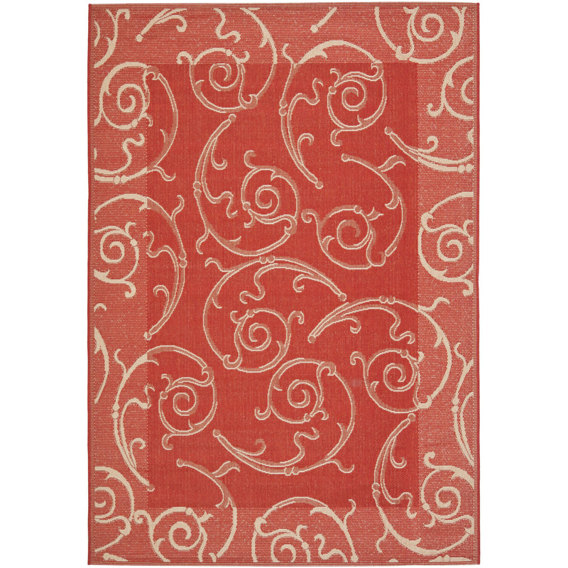 Arneshia Paisley Indoor / Outdoor Area Indoor/Outdoor Area Rug in Red/Natural, Rectangle 9' x 12'