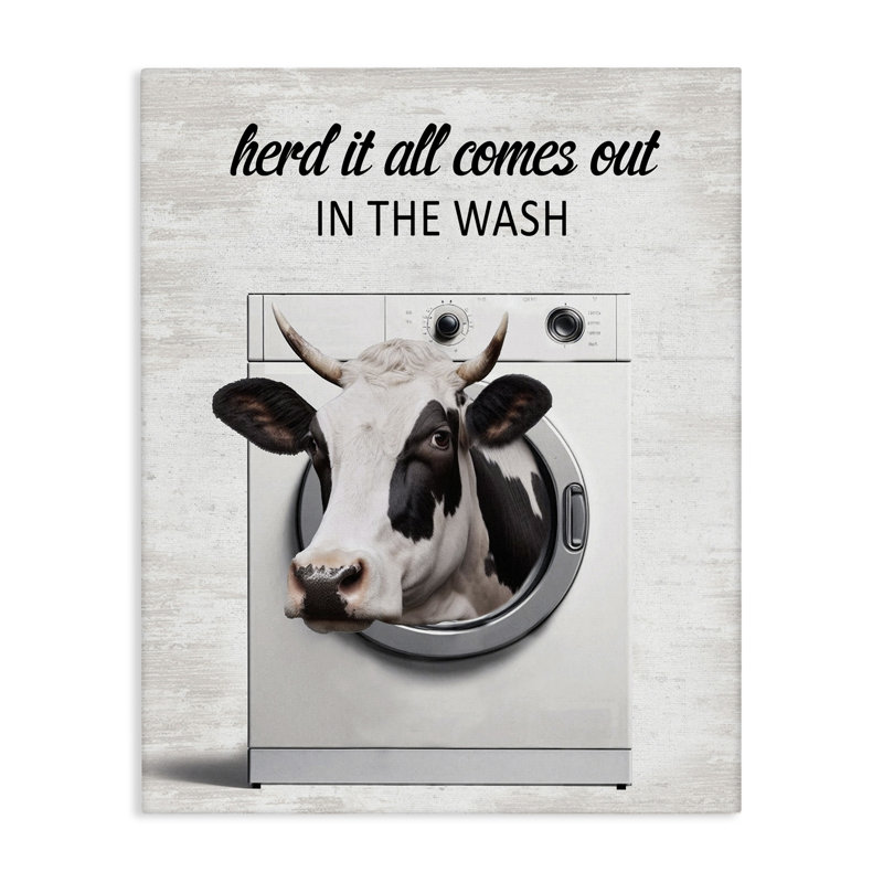 Vache et toile de la machine à laver, design par lettré et doublé, 20" H x 16" W
