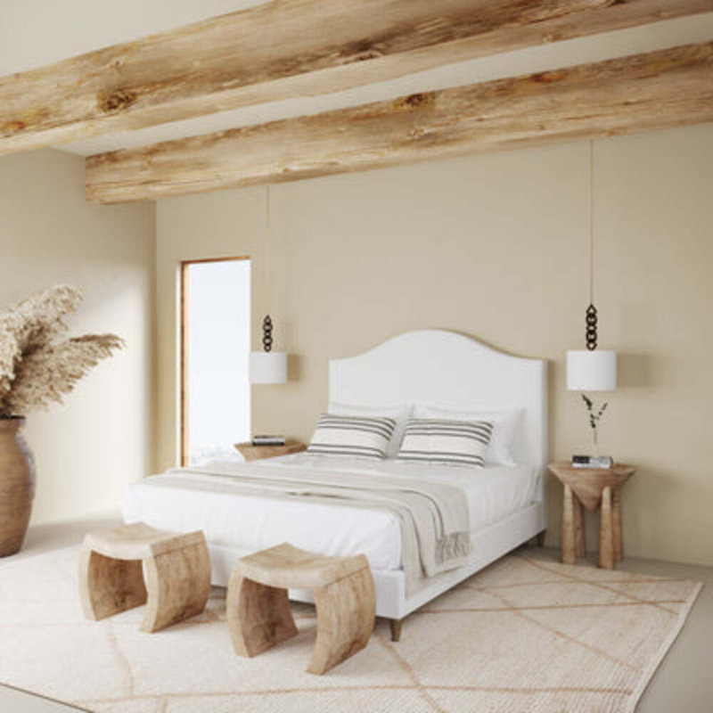 Montague Upholstered Bed, King, Box Weave Linen Bluebell, Weathered