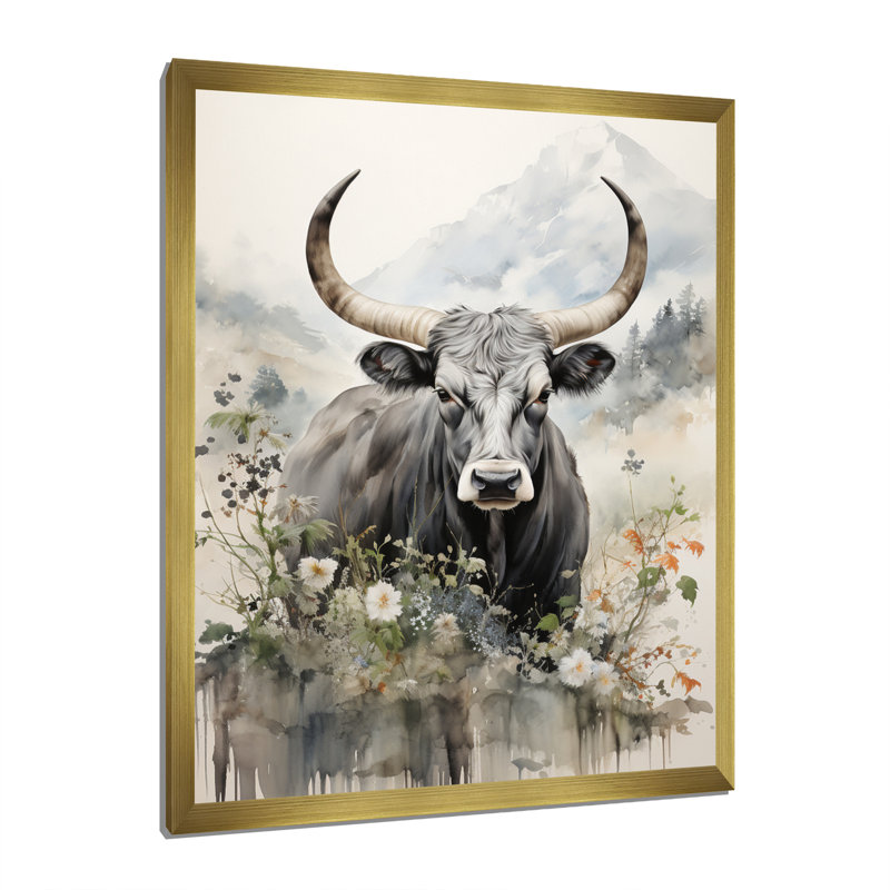 Bianaca, art asiatique, vache Sumi III, H 44 po x l 34 po x P 1,5 po, Encadrement doré