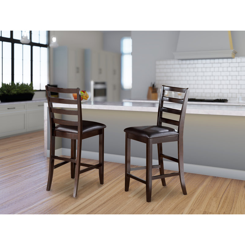 Fairwind Counter Height Barstools - Faux Leather Upholstered Wooden Chairs, Set of 2, Cappuccino, Cappuccino