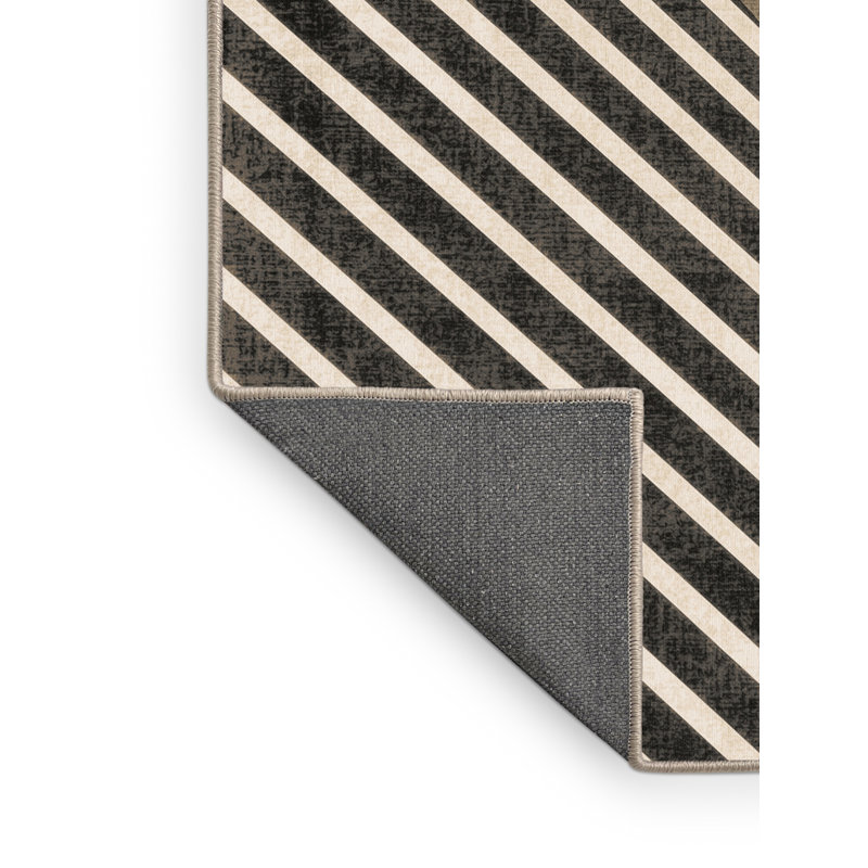 Tapis rayé noir doux et moelleux, 4 x 6