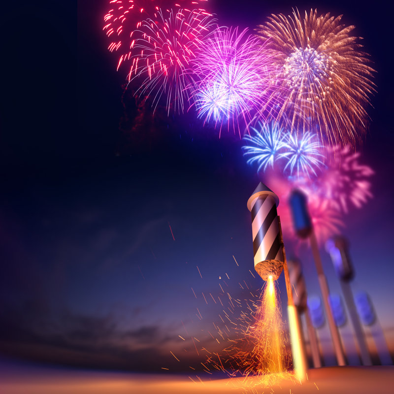 «Dramatic Fireworks Show» par Solarseven - photographie sur toile tendue, H 12 po x l 12 po x P 1 po