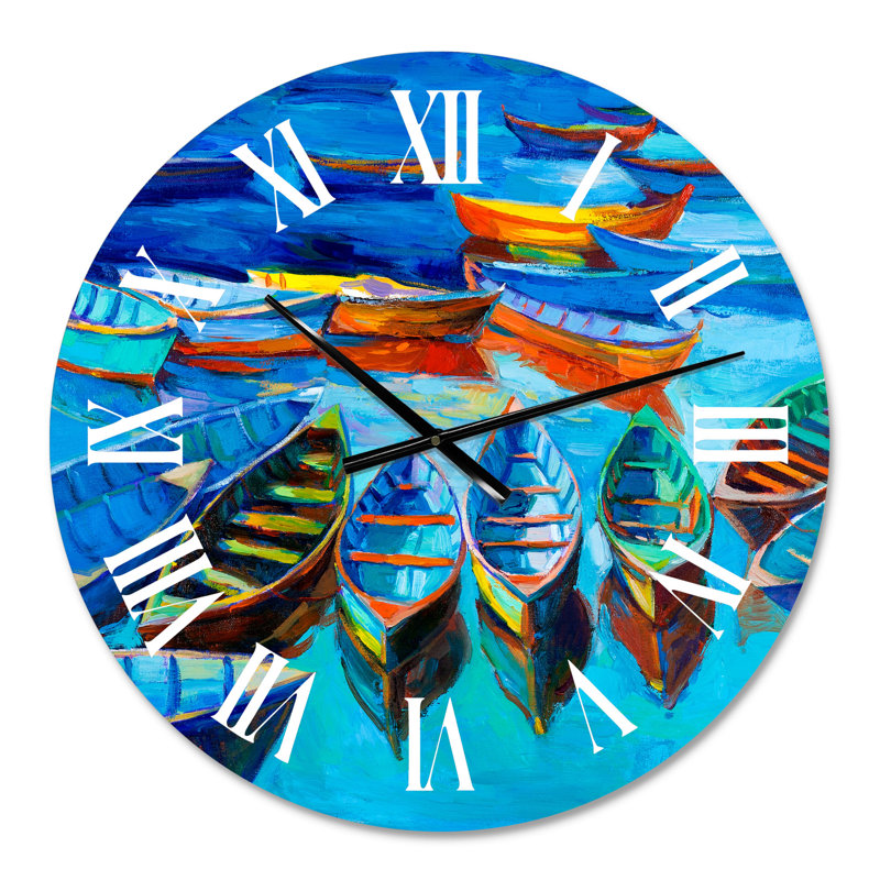 Petits bateaux dans le port - horloge murale nautique et côtière, Petit