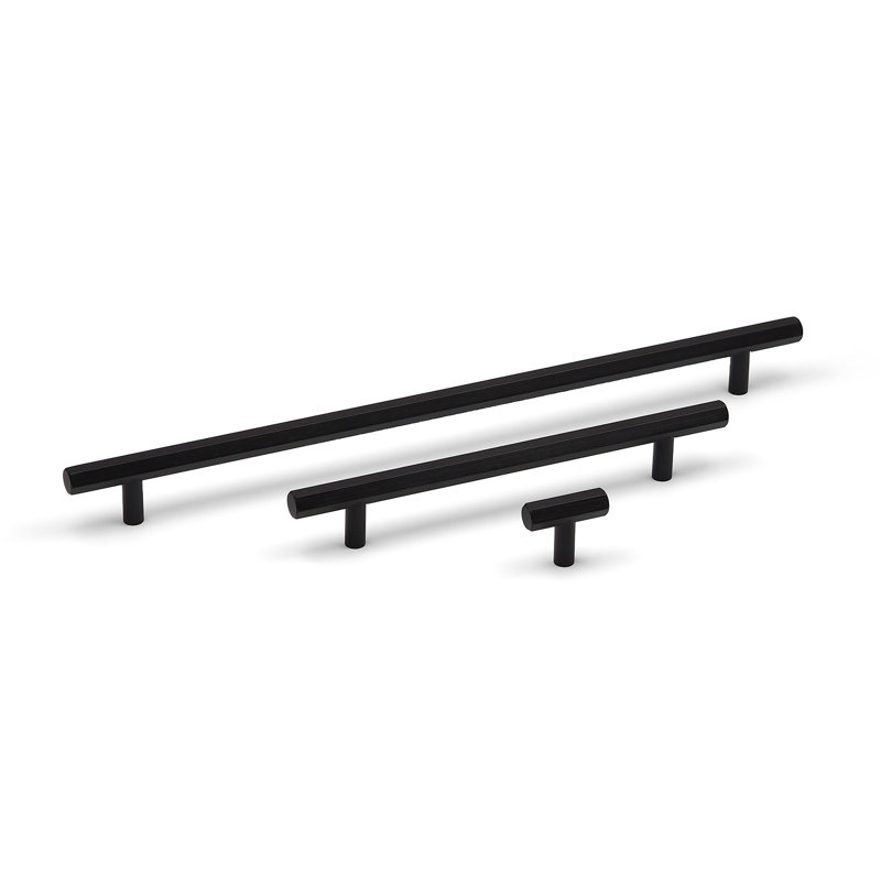 Hexagonal T-Bar Handles in Multiple Finishes, 40mm Knob, Matte Black