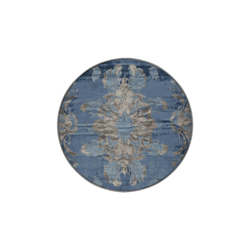 Tapis gris soyeux et moelleux, Rond 4 pi