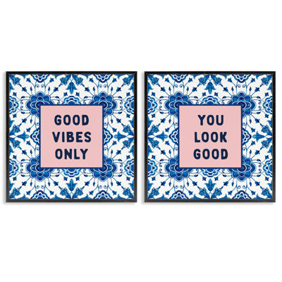 Ensemble de 2 giclées encadrées, "Inspiring messages on boho", par lettré et doublé