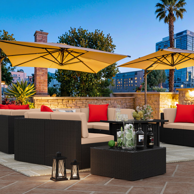 Brai Wicker 10 - Person Patio Conversation Set with Cushions, Beige
