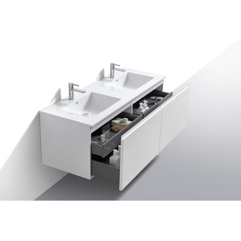 Balli 60" Wall-Mounted Double Bathroom Vanity Set, White