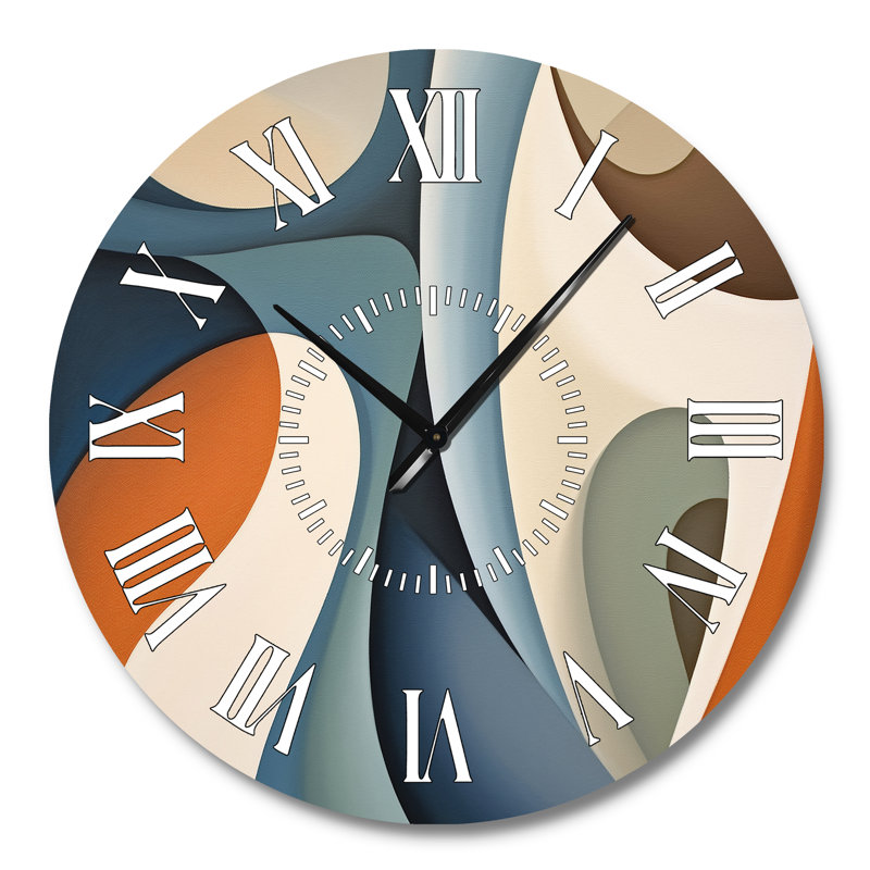 Horloge murale visages symétriques bleus, orange et formes abstraites, Grand