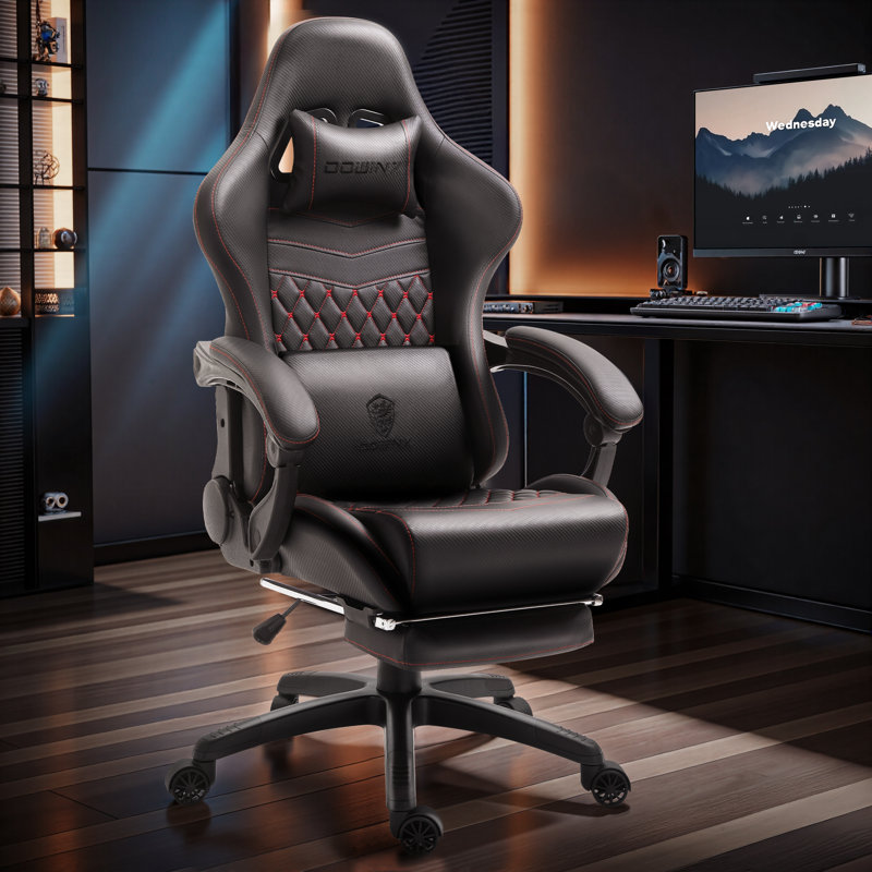 Big and Tall Gaming Chair with Footrest, Ergonomic High Back Office Computer Chair, Adjustable Massage Lumbar Support, PU Leather for Adults, 350Lbs, Black