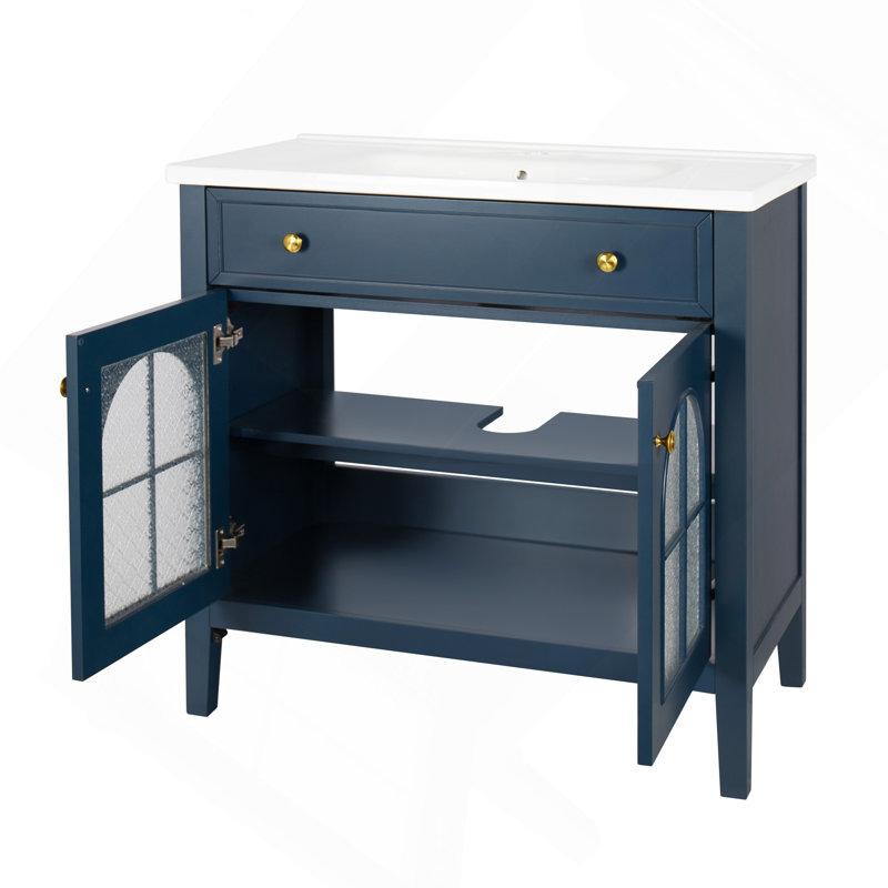 Meuble-lavabo de salle de bain 35,6 po Mid-Century, Blue