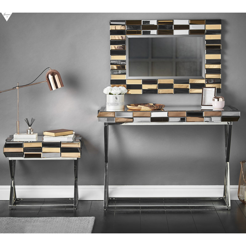 Corinth 110cm Glass Top Console Table, Rose Gold/Silver