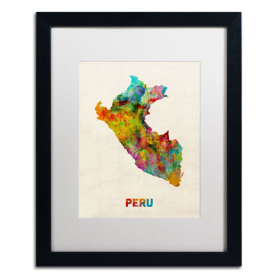 « pérou aquarelle map » par michael tompsett, impression encadrée
