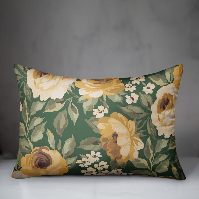 Floral Outdoor Throw Pillow, Green