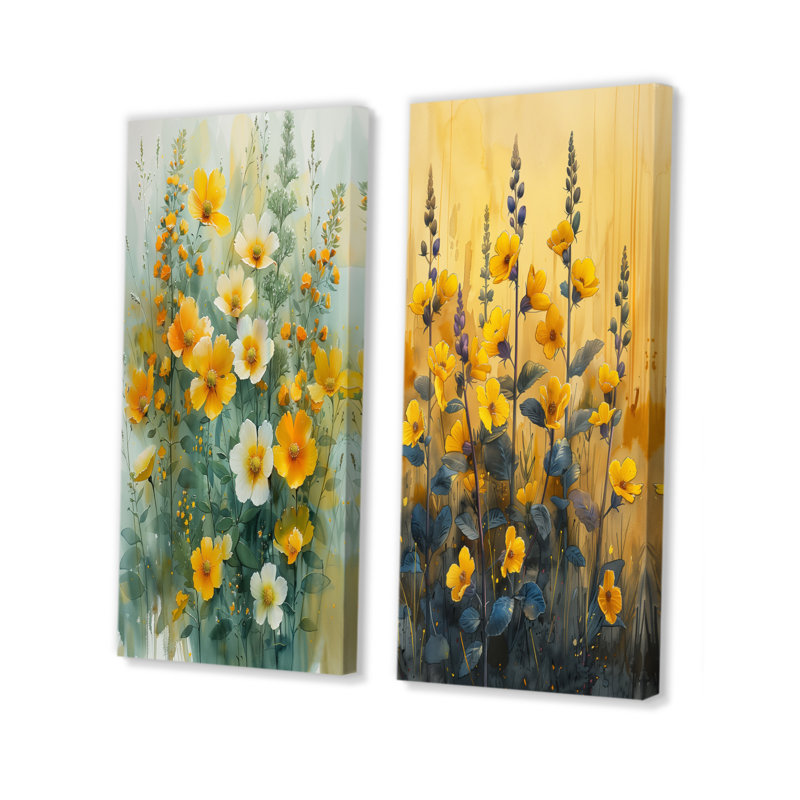 Fleurs jaunes jaunes, printemps, éveil I - ensemble de 2 fleurs murales Wildflowers, Ne s’applique pas, H 28 po x l 24 po