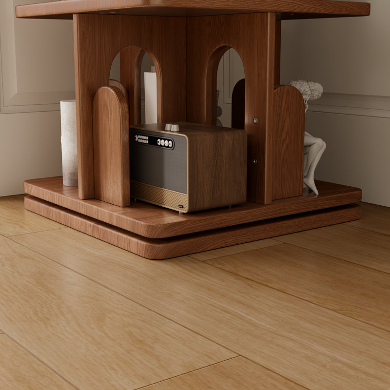 360° rotating solid wood bookcase, suitable for display and storage. Equipped with fixed pulleys and adjustable height.