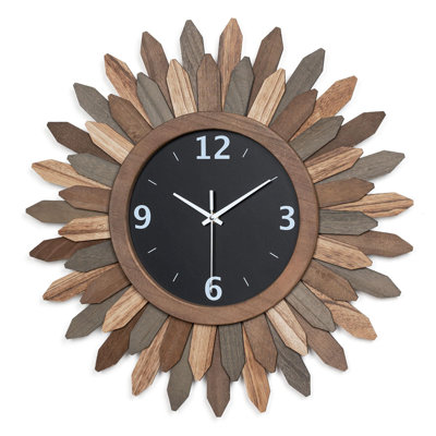 Horloge murale 21 po en bois rustique Boho Sunburst