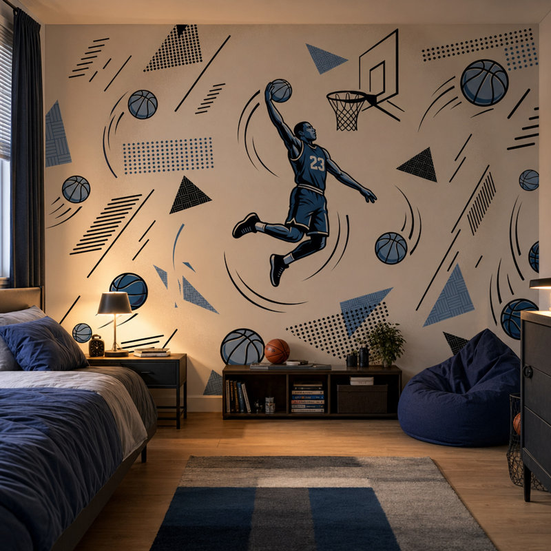 Décoration murale amovible Basketball, 100 po x 96 po, Texturé non collé