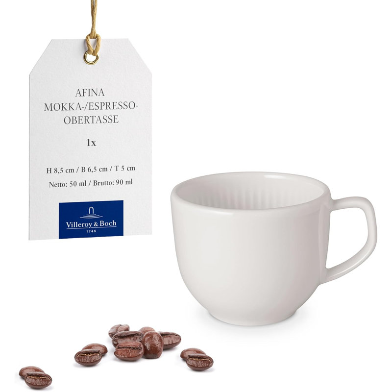 Villeroy & Boch Afina Espresso Cup, Premium Porcelain, Made in Germany, Dishwasher and Microwave Safe, 2.5 x 2 in, Stackable, White