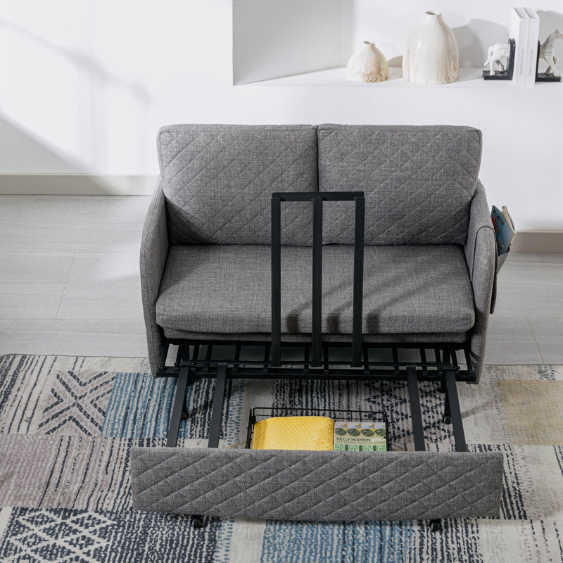 Canapé-lit 47,64 po Tacettin, Velours gris clair