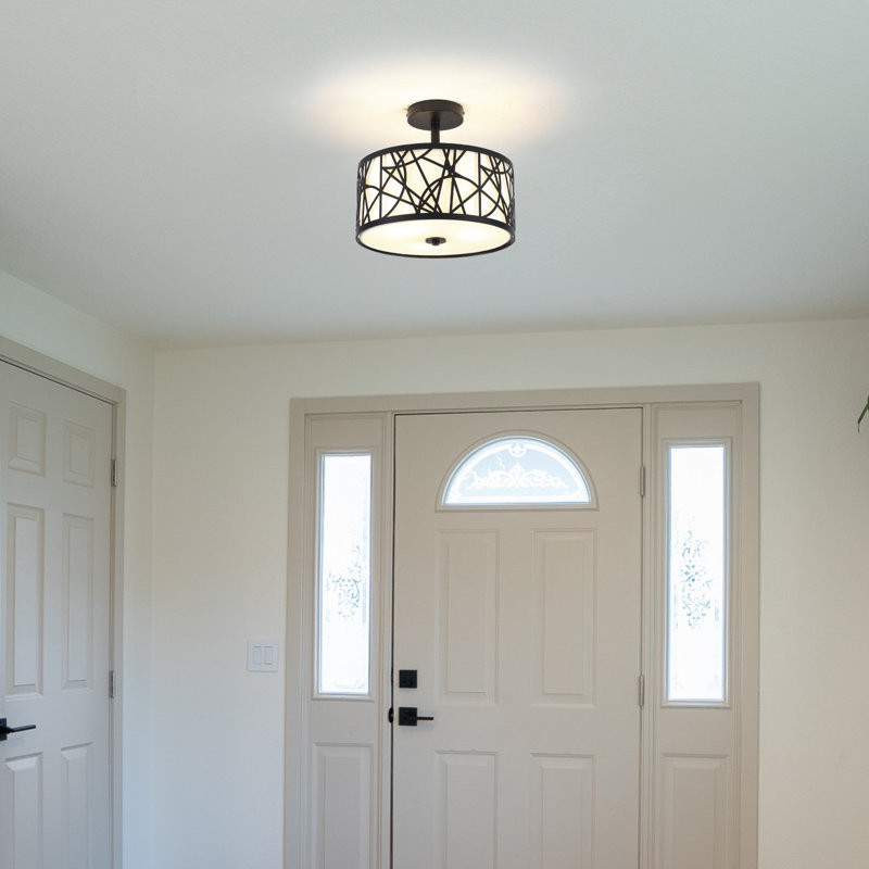Semi Flush Mount Ceiling Light, Unique 3-light Drum Light Fixture With Fabric Shade, Kitchen Light Fixtures Ceiling Mount, Modern Close To Ceiling Lamp For Living Room