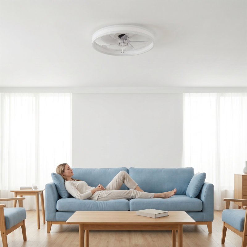 Ventilateur de plafond à cage, lampe de ventilateur d'intérieur à profil bas, luminaire à DEL à intensité variable, flux d'air réversible, conception de moteur à courant continu silencieux