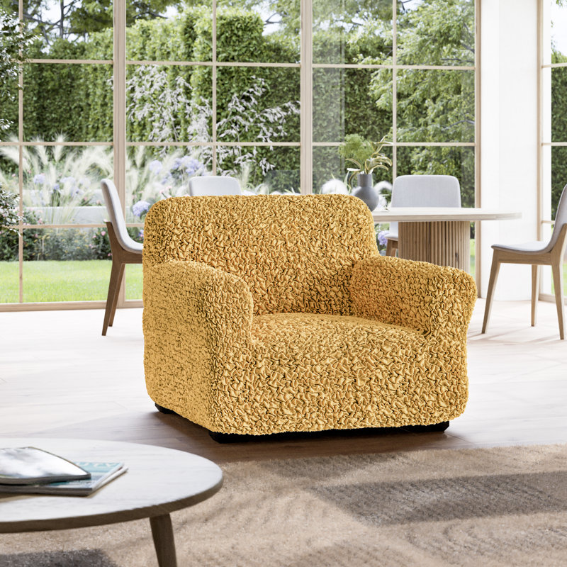 Housse extensible pour fauteuil - écologique et douce - Collection Fuco Cotton, Jaune moutarde